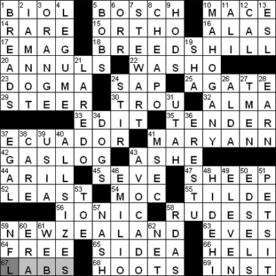 0401-09 New York Times Crossword Answers 1 Apr 09