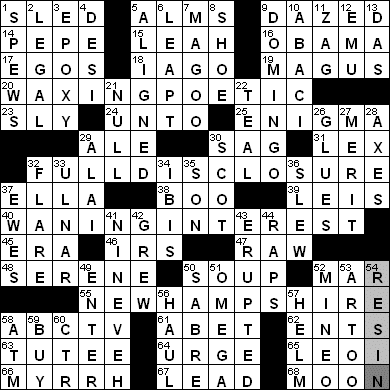 0406-09 New York Times Crossword Answers 6 Apr 09