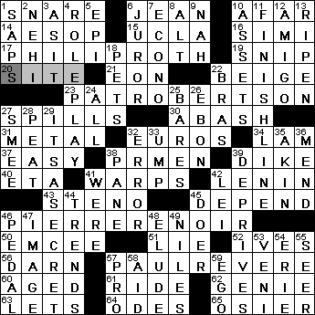 0615-09 New York Times Crossword Answers 15 Jun 09