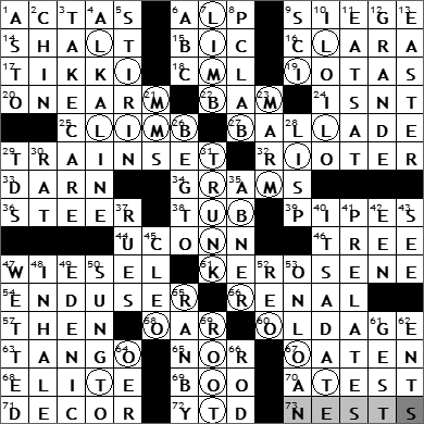 0617-09 New York Times Crossword Answers 17 Jun 09