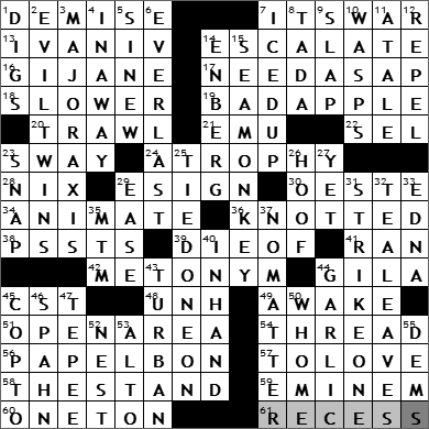 0905-09 New York Times Crossword Answers 5 Sep 09