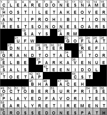 1009-10: New York Times Crossword Answers 9 Oct 10, Saturday