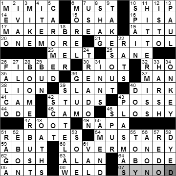 1019-10: New York Times Crossword Answers 19 Oct 10, Tuesday