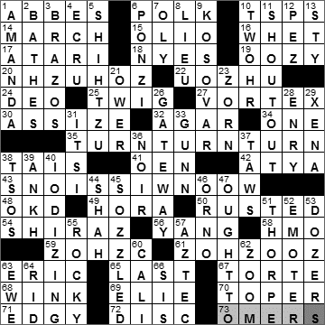 1111-10: New York Times Crossword Answers 11 Nov 10: Thursday