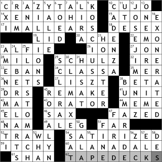 0108-11: New York Times Crossword Answers 8 Jan 11, Saturday