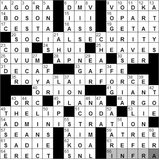 0120-11: New York Times Crossword Answers 20 Jan 11, Thursday