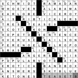 0129-11: New York Times Crossword Answers 29 Jan 11, Saturday