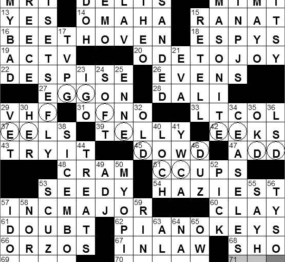 0315-11: New York Times Crossword Answers 15 Mar 11, Tuesday
