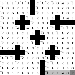 0319-11: New York Times Crossword Answers 19 Mar 11, Saturday