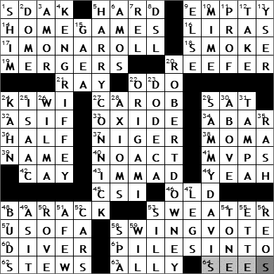 0505-11: New York Times Crossword Answers 5 May 11, Thursday