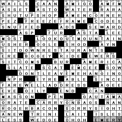 0619-11: New York Times Crossword Answers 19 Jun 11, Sunday