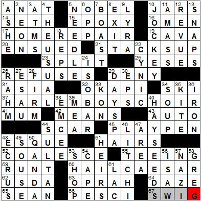 1101-11: New York Times Crossword Answers 1 Nov 11, Tuesday