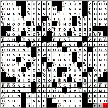 1106-11: New York Times Crossword Answers 6 Nov 11, Sunday