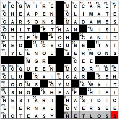 1119-11: New York Times Crossword Answers 19 Nov 11, Saturday