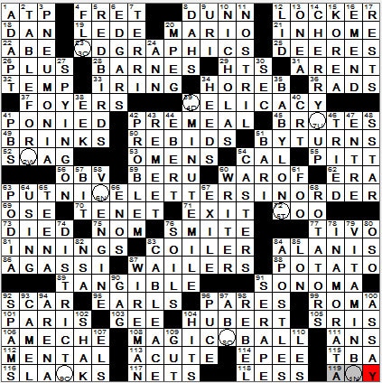 1120-11: New York Times Crossword Answers 20 Nov 11, Sunday