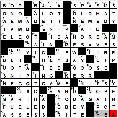 1122-11: New York Times Crossword Answers 22 Nov 11, Tuesday