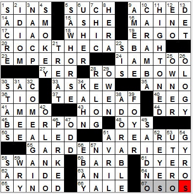 1123-11: New York Times Crossword Answers 23 Nov 11, Wednesday