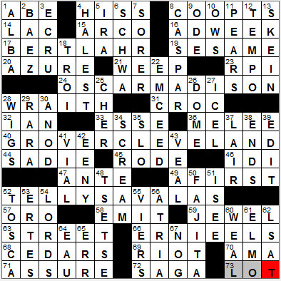 1213-11: New York Times Crossword Answers 13 Dec 11, Tuesday