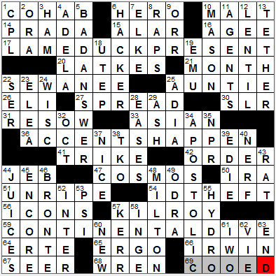 1228-11: New York Times Crossword Answers 28 Dec 11, Wednesday