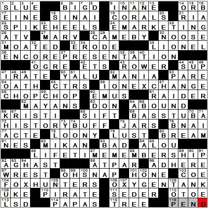 0129-12: New York Times Crossword Answers 29 Jan 12, Sunday