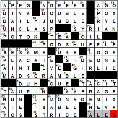 0131-12: New York Times Crossword Answers 31 Jan 12, Tuesday