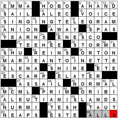 0203-12: New York Times Crossword Answers 3 Feb 12, Friday