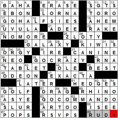 0206-12: New York Times Crossword Answers 6 Feb 12, Monday