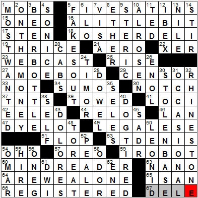 0225-12: New York Times Crossword Answers 25 Feb 12, Saturday