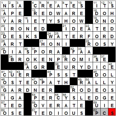 0308-12: New York Times Crossword Answers 8 Mar 12, Thursday