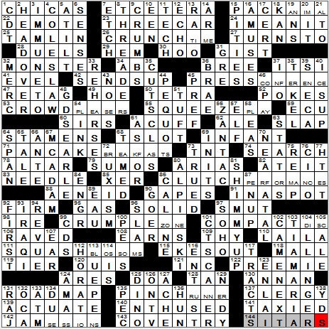 0318-12: New York Times Crossword Answers 18 Mar 12, Sunday