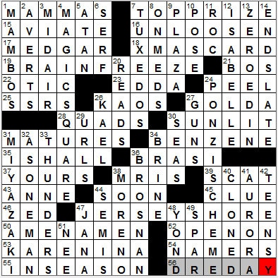 0323-12: New York Times Crossword Answers 23 Mar 12, Friday