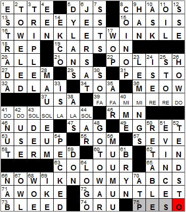 0329-12: New York Times Crossword Answers 29 Mar 12, Thursday