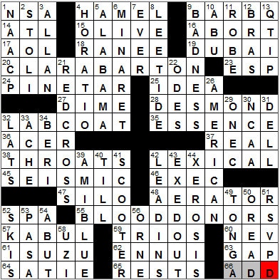 0412-12: New York Times Crossword Answers 12 Apr 12, Thursday