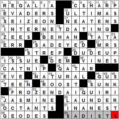 0525-12: New York Times Crossword Answers 25 May 12, Friday