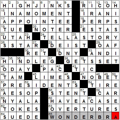 0803-12: New York Times Crossword Answers 3 Aug 12, Friday