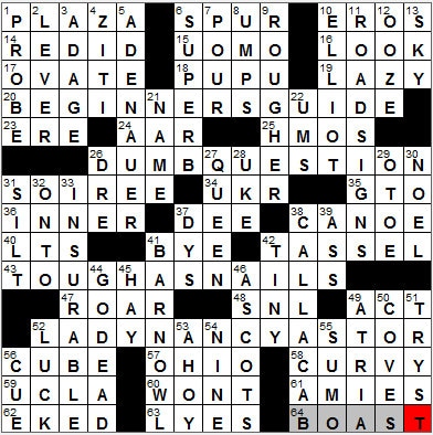 0820-12: New York Times Crossword Answers 20 Aug 12, Monday