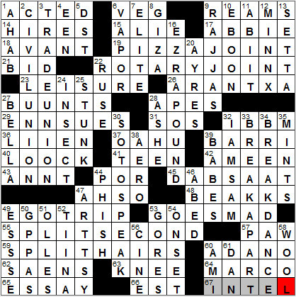 0906-12: New York Times Crossword Answers 6 Sep 12, Thursday