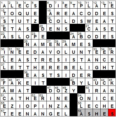 0907-12: New York Times Crossword Answers 7 Sep 12, Friday