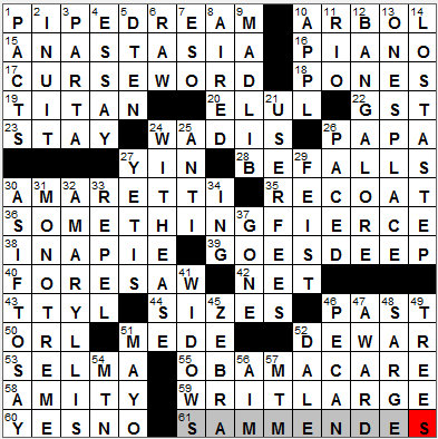 1201-12 New York Times Crossword Answers 1 Dec 12, Saturday