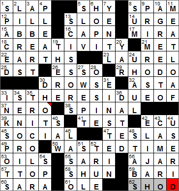 0314-13 New York Times Crossword Answers 14 Mar 13, Thursday