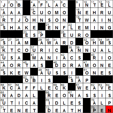 0904-13 New York Times Crossword Answers 4 Sep 13, Wednesday
