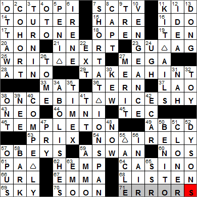 0918-13 New York Times Crossword Answers 18 Sep 13, Wednesday