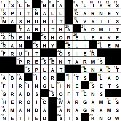 1126-14 New York Times Crossword Answers 26 Nov 14, Wednesday