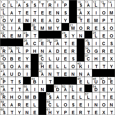 0221-15 New York Times Crossword Answers 21 Feb 15, Saturday