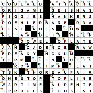 0430-15 New York Times Crossword Answers 30 Apr 15, Thursday