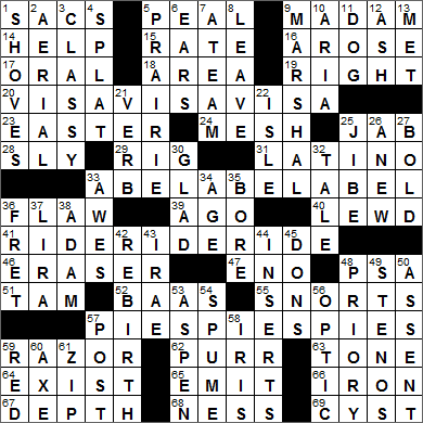 0520-15 New York Times Crossword Answers 20 May 15, Wednesday