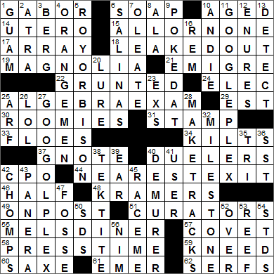 0502-15 New York Times Crossword Answers 2 May 15, Saturday