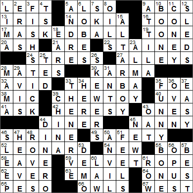 0125-16 New York Times Crossword Answers 25 Jan 16, Monday