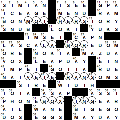 0229-16 New York Times Crossword Answers 29 Feb 16, Monday