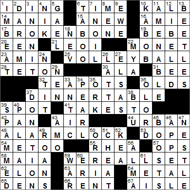 0516-16 New York Times Crossword Answers 16 May 16, Monday